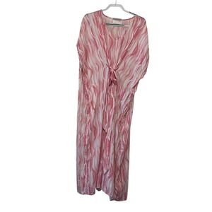 iRELAX‎ Pink Abstract Print V-Neck Front Tie Loungewear Maxi Dress Large